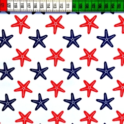 Baumwolle 100% Rote marine Seesterne auf weißem Hintergrund  