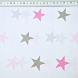 Baumwolle 100% Sterne STARSY Grau-Rosa auf weißem Hintergrund  