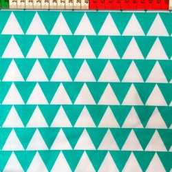Baumwolle 100% Weiß-türkise Dreiecke  
