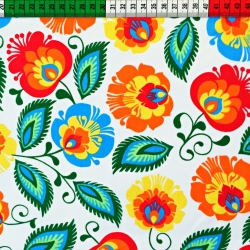 Baumwolle 100% Łowicz-Muster 3 auf weißem Hintergrund  