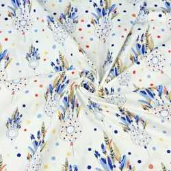 Baumwolle 100% indianisches Totem blau ecru Hintergrund