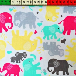 Baumwolle 100% Grau-rosa Elefanten  
