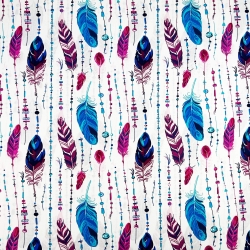 Baumwolle 100% Federn lila mit Perlen auf weißem Hintergrund  