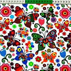 Baumwolle 100% Łowicz Schmetterlinge weißer Hintergrund  