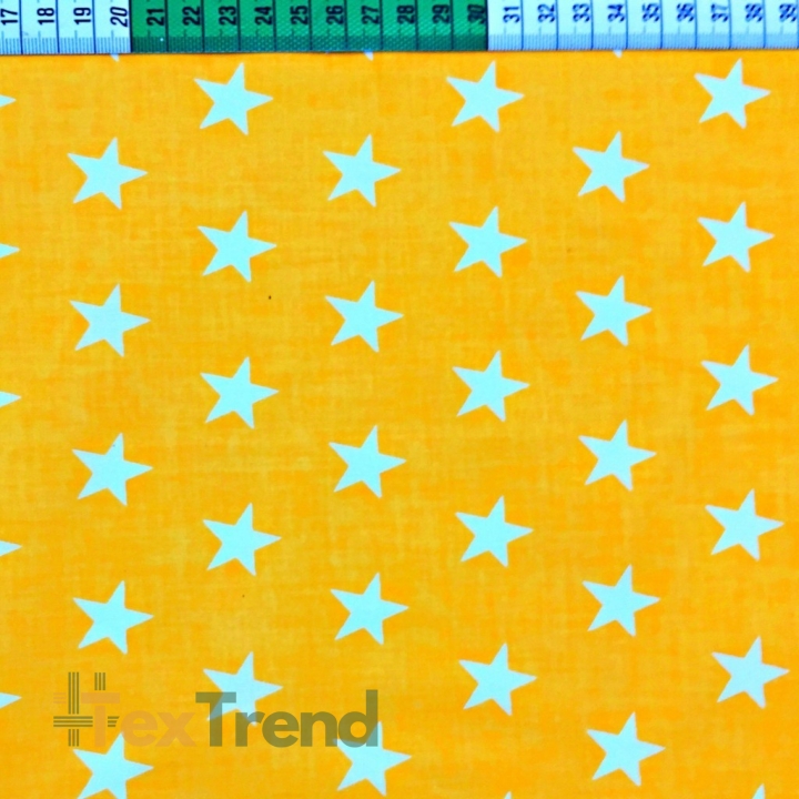 Baumwolle 100% 20 mm Weiße Sterne auf orangefarbenem Hintergrund  