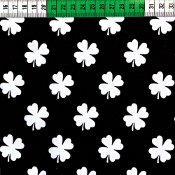 Baumwolle 100% Weiße Kleeblätter auf schwarzem Hintergrund  
