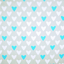 Baumwolle 100% Herzen weiß-blau auf grauem Hintergrund  