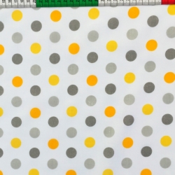 Baumwolle 100% 23 mm Grau-Orange Punkte auf weißem Hintergrund  