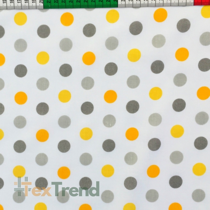 Baumwolle 100% 23 mm Grau-Orange Punkte auf weißem Hintergrund  