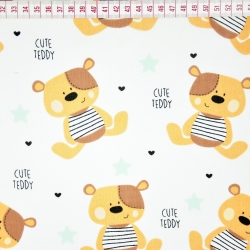 Baumwolle 100% Beige TEDDY Bären mit mintfarbenen Sternen auf weißem Hintergrund  