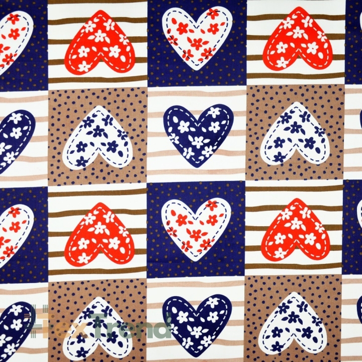 Baumwolle 100% Patchwork Herzen dunkelblau  