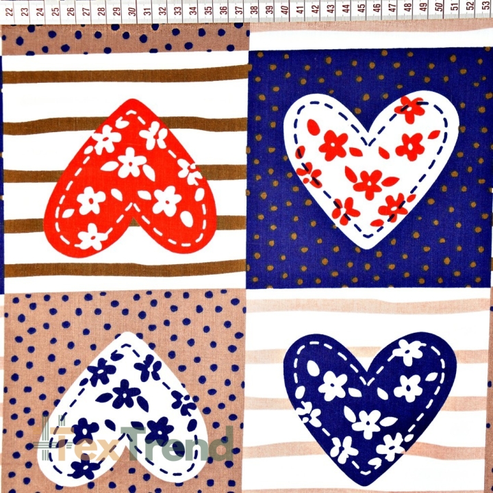 Baumwolle 100% Patchwork Herzen dunkelblau  