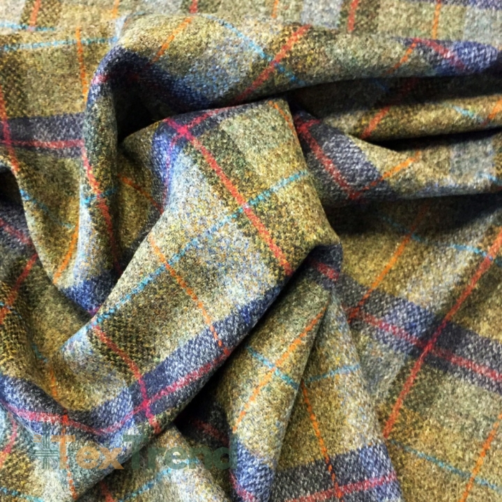 Wolle Karomuster mit Marineblau und Olivgrün  