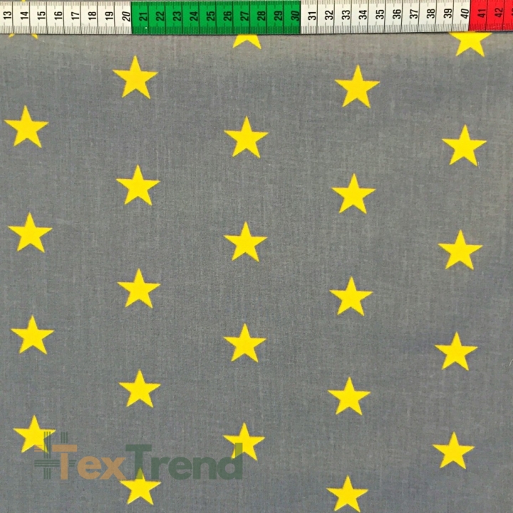 Baumwolle 100% 20 mm Gelbe Sterne auf grauem Hintergrund  
