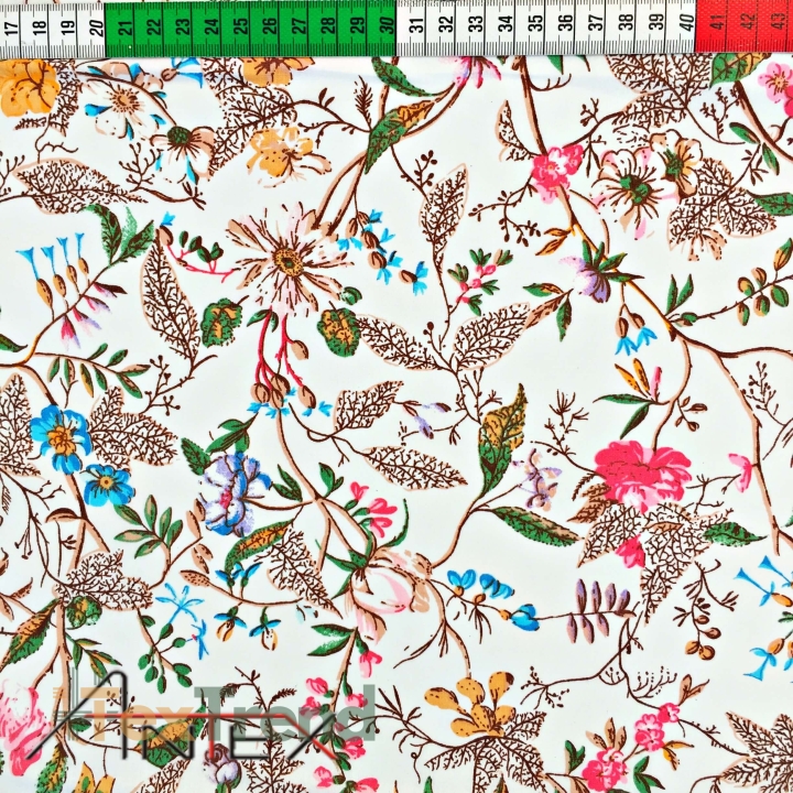 Baumwolle 100% kleine bunte Kletterblumen auf weißem Hintergrund  