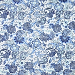 Baumwolle 100% türkische Blumen blau auf weißem Hintergrund  