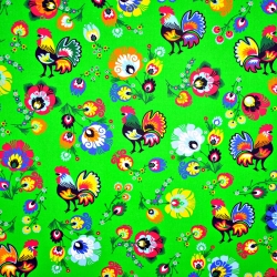 Baumwolle 100% Muster Hähne Łowickie grüner Hintergrund  