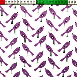 Baumwolle 100% Vögel lila auf weißem Hintergrund  