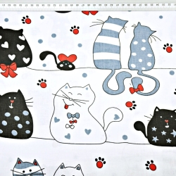 Baumwolle 100% Katzen verrückt in Streifen mit rot auf weißem Hintergrund  