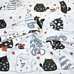 Baumwolle 100% Katzen verrückt in Streifen mit rot auf weißem Hintergrund  