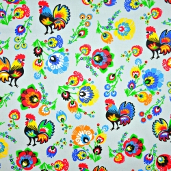 Baumwolle 100% Muster Hähne Łowickie grauer Hintergrund  
