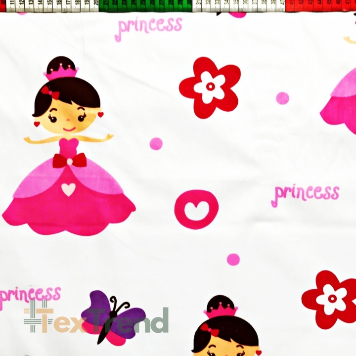 Baumwolle 100% Prinzessin rosa auf weißem Hintergrund  