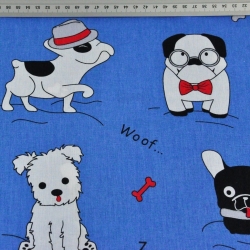 Baumwolle 100% Hunde verrückt auf blauem Hintergrund  