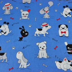 Baumwolle 100% Hunde verrückt auf blauem Hintergrund  
