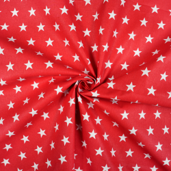 Baumwolle 100% Sterne 20mm weiß auf rotem Hintergrund  