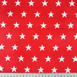 Baumwolle 100% Sterne 20mm weiß auf rotem Hintergrund  