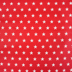 Baumwolle 100% Sterne 20mm weiß auf rotem Hintergrund  