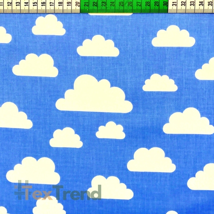 Baumwolle 100% Wolken weiß auf blauem Hintergrund  