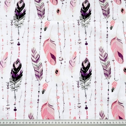 Baumwolle 100% Federn mit Perlen rosa auf weißem Hintergrund  