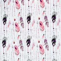 Baumwolle 100% Federn mit Perlen rosa auf weißem Hintergrund  