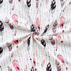 Baumwolle 100% Federn mit Perlen rosa auf weißem Hintergrund  