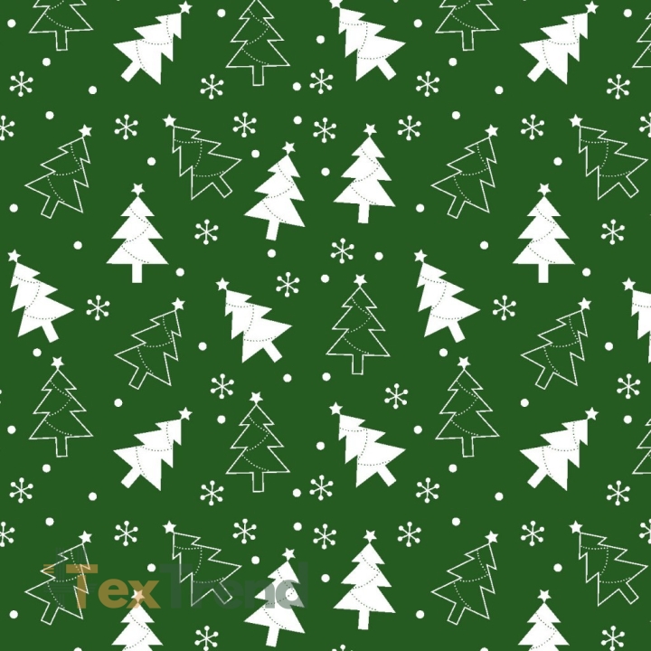 Baumwolle 100% Weihnachtsmuster Tannenbäume weiß auf grünem Hintergrund  
