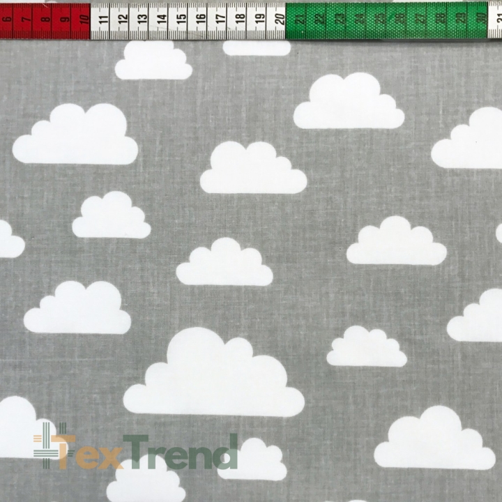 Baumwolle 100% Wolken weiß auf grauem Hintergrund  