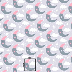 Baumwolle 100% graue und rosa Monde auf grauem Hintergrund  