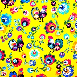 Baumwolle 100% Hähne Łowickie gelber Hintergrund  