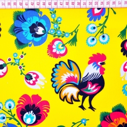 Baumwolle 100% Hähne Łowickie gelber Hintergrund  