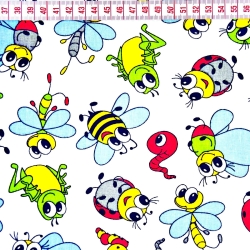 Baumwolle 100% bunte Insekten auf weißem Hintergrund  