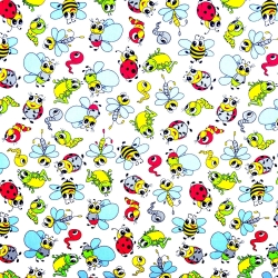 Baumwolle 100% bunte Insekten auf weißem Hintergrund  