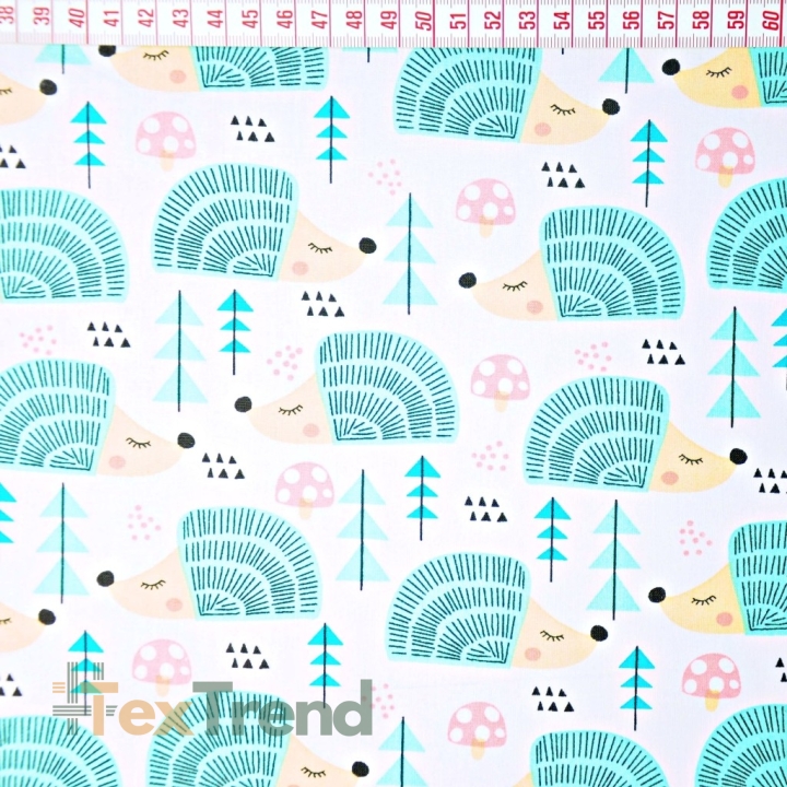 Baumwolle 100% Igel mintfarben auf weißem Hintergrund  