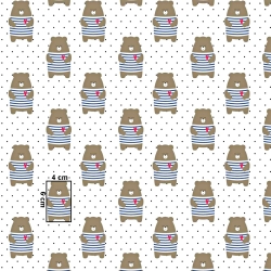 Baumwolle 100% Seemannsbären mit Punkten auf weißem Hintergrund  