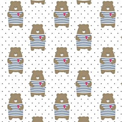 Baumwolle 100% Seemannsbären mit Punkten auf weißem Hintergrund  