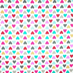 Baumwolle 100% Bunte Herzen auf weißem Hintergrund  