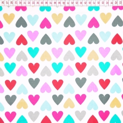 Baumwolle 100% Bunte Herzen auf weißem Hintergrund  