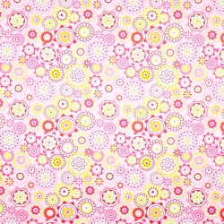 Baumwolle 100% Blumen bunt in Kreisen auf rosa Hintergrund  