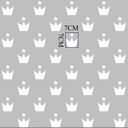 Baumwolle 100% Kronen weiß mit Sternen auf grauem Hintergrund  