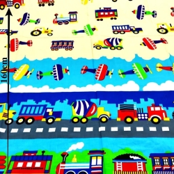 Baumwolle 100% Transportfahrzeuge blau-ecru  
